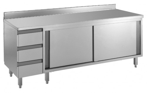 Cupboard, 1800x600x850mm, with drawer block left, cns 18/10,
