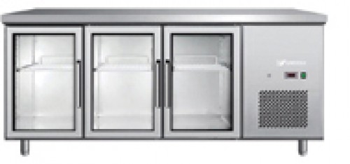 Cooling table with 3 glass doors and 3 shelves