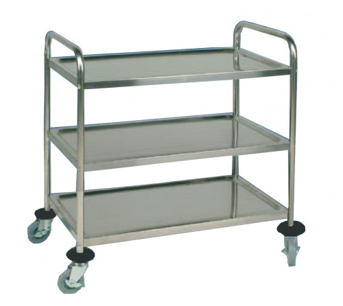 Trolley with 3 shelves, chrome nickel steel