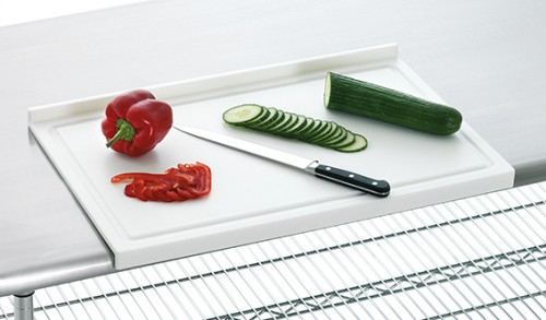Cutting board, PE, stop-edge, white