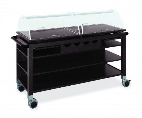 Wood trolleys - wengé finish - 4 shelves - 2 domes