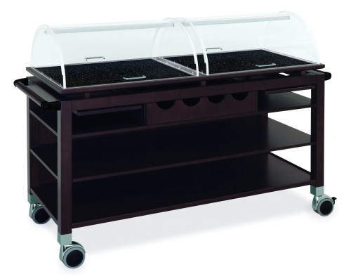 Wood trolleys - wengé finish - 4 shelves - 2 domes